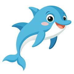 Cute cartoon dolphin isolated on white Vector, illustration