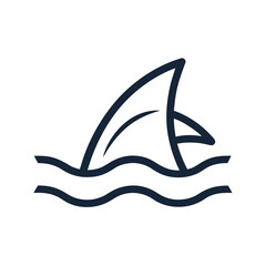 Minimalist shark fin icon over waves Vector, illustration