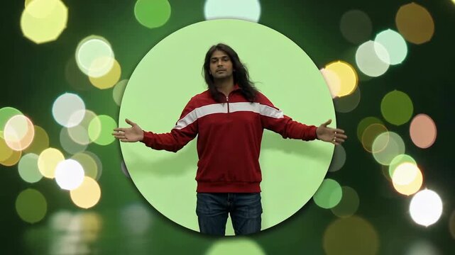 A vibrant display of colorful bokeh lights creating a lively and festive atmosphere with a central blank circle for customization