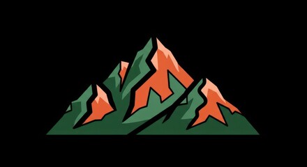 Stylized Mountain Peaks Illustration with Green and Orange Hues.