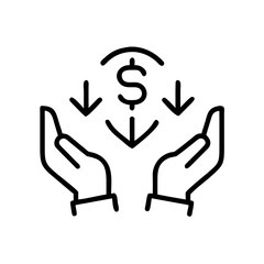 Obraz premium Hands holding money symbols with upward and downward arrows concept of icons 