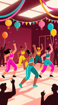 Women celebrate zumba in a vibrant studio