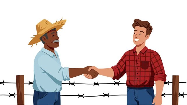 A promising partnership: farmers handshake in rural setting, symbolizing collaboration and farm
