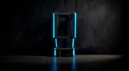 A glowing neon sign of a shopping cart is visible against a dark background, promoting Cyber Monday sales. The bright blue color draws attention to the concept of online shopping.