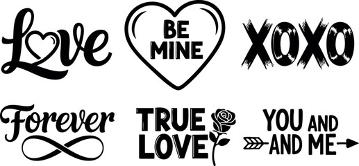 Love text graphics be mine xoxo forever true love you and me romantic vector illustration