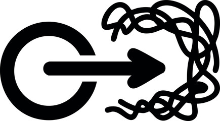 Arrow entering circle symbol with tangled lines representing complexity and direction vector illustration