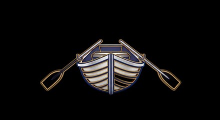 Stylized Boat and Oars Emblem on Black Background.