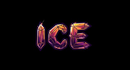 Colorful glowing crystal letters spelling the word ICE on a dark isolated background.