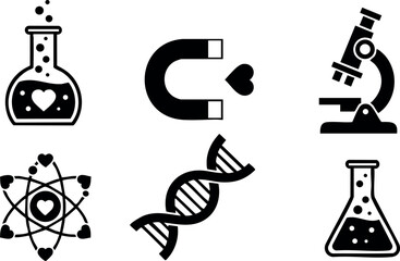 Science icons set laboratory flask magnet microscope dna atom vector illustration