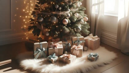 Christmas tree and presents holiday season gift giving celebration festive decor christmas spirit joy 2024