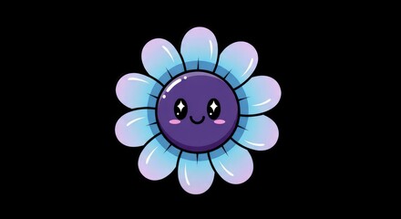 Cute Cartoon Flower with Blue Petals and Purple Center.