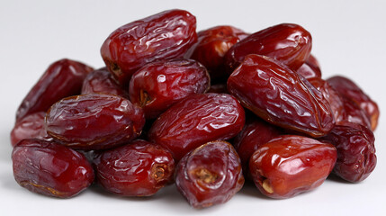 Pile of fresh medjool dates isolated on white background, a sweet and nutritious fruit, perfect for a healthy snack or dessert option