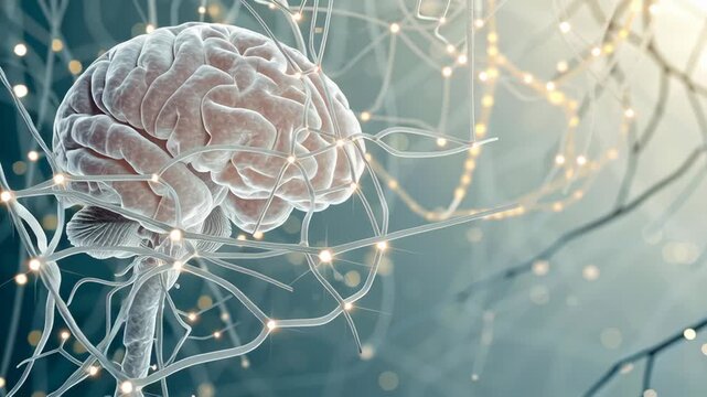 Brain plasticity. Highly Detailed Digital Illustration of Human Brain with Glowing Neural Connections, Symbolizing Intelligence, Connectivity