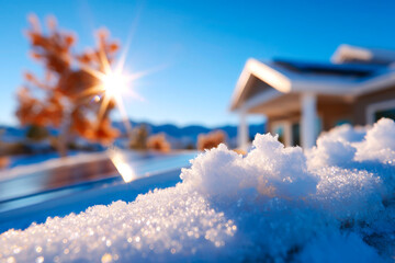 Ultra realistic Modern Solar Panels Installed on a Denver Colorado Home with Snow on the Roof