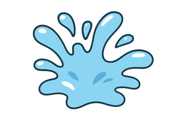 Blue water splash cartoon vector illustration, liquid drop effect creating a dynamic fluid shape, transparent background