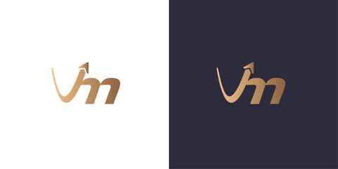 letter V and M arrow success logo Golden gradient vector emblem logotype for business cards symbol.