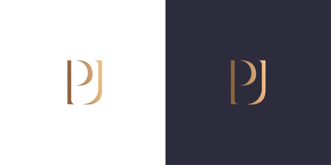 letter P and J logo Golden gradient vector emblem logotype for business cards symbol.