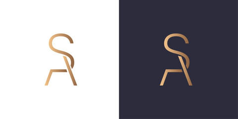 letter A and S logo Golden gradient vector emblem logotype for business cards symbol.