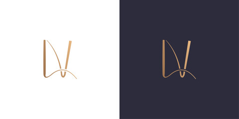 letter L and V line logo Golden gradient vector emblem logotype for business cards symbol.