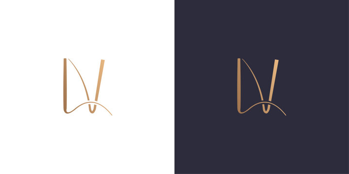 letter L and V line logo Golden gradient vector emblem logotype for business cards symbol.