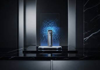 Smartphone with Neon Wave Light Effect on Dark Surface for Tech Sale