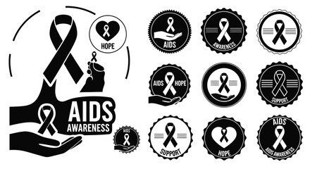 Black & White HIV Prevention Symbol Vector Icons1
