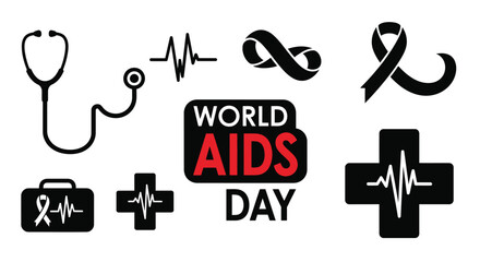 World AIDS Day Medical Symbol Black & White Icon
