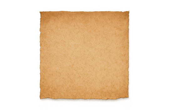Old vintage parchment paper texture with aged grunge effect and rough ripped edges on transparent background