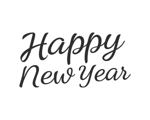 Naklejka premium Minimalist Happy New Year Greeting Design with Calligraphy on White Background for Festive Celebrations and Holiday Wishes