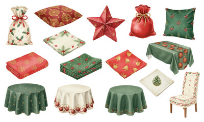 Christmas Home Textile Decor With Tablecloths And Pillows