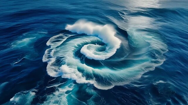 a strong whirlpool in the middle of the ocean