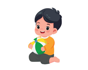 cute little boy playing with ball vector cartoon illustration