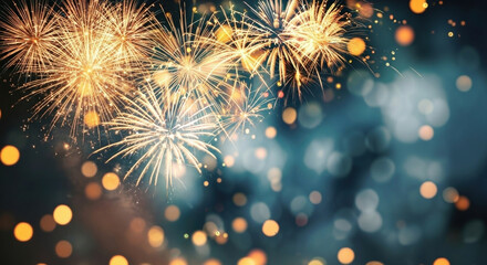Golden fireworks lighting up a dark sky, symbolizing joy, celebration, and festivity for Christmas and New Year holidays.