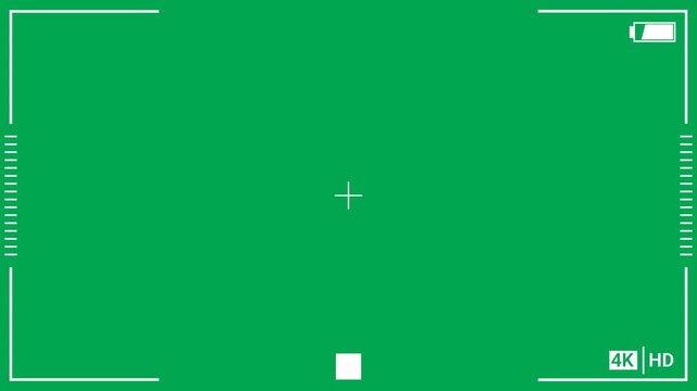 Camera HUD animation with opening, recording and closing motion on green screen. 4K animated camera effect for opening and closing camera overlays, video editing, and camera intro motion graphics.