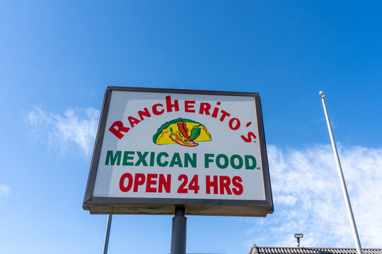 Salt Lake City, Utah, USA, June 23, 2023: A close up sign for Rancherito's Mexican Food, a restaurant chain known for authentic Mexican cuisine. 