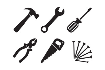 Collection of hand tools and fasteners silhouette
