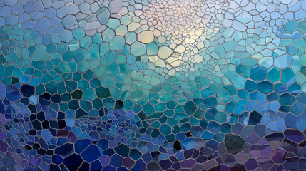 Mesmerizing mosaic abstract in various shades of blue and iridescent colors.