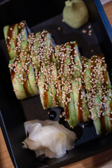 egetarian sushi featuring creamy avocado.