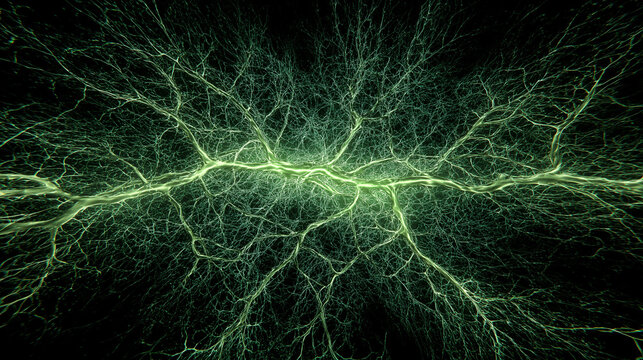 Glowing branching network against black background, abstract depiction of connectivity.