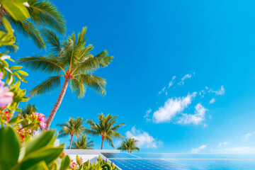 Fototapeta premium Ultra realistic Modern Solar Panels Installed on a Honolulu Hawaii Home Under a Clear Blue Sunny Sky