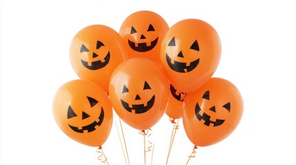 Colorful balloons with smiling jack o lantern faces bring joy to Halloween celebrations this autumn.