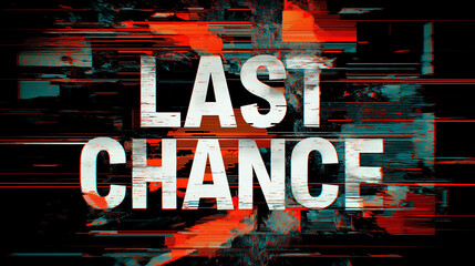 Urgent Last Chance Message Displayed with Distorted Digital Glitch Art Effect