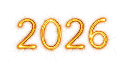 Ringing in the New Year with a fiery spark of hope for 2026 illuminating dreams and ambitions on transparent background