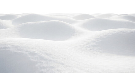 Realistic Illustration of Pristine White Snow Dunes Featuring Soft Rolling Hills and Textured Drifts Under Bright Sunlight Isolated on a Plain White Background