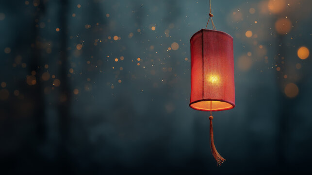 Illuminated Red Lantern Radiating a Warm Glow in the Darkness