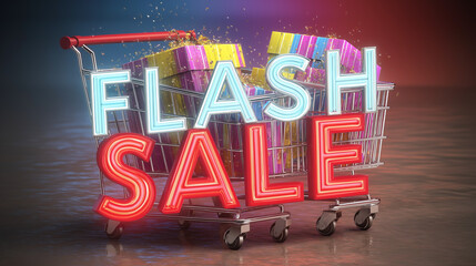 Flash Sale Shopping Extravaganza with Gifts and Confetti