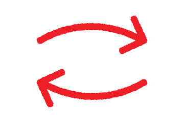 Simple red hand drawn circular arrows icon symbolizing refresh, reload, sync, or exchange process vector illustration