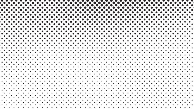 Abstract simple black and white halftone pattern background with dots gradually fading from dense at the top to sparse at the bottom, creating a gradient effect vector illustration
