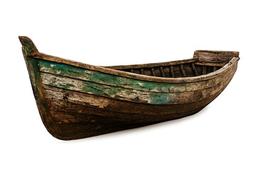 Old Weathered Wooden Fishing Boat with Peeling Paint Isolated