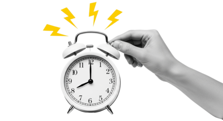 Waking up to a new day silencing the alarm clock at eight o clock a fresh start time on transparent background